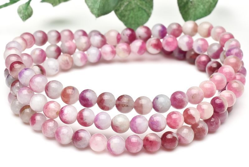 【１点物】高発色バイカラー ピンクトルマリンシリカ　5mm　3連タイプ ブレスレット パワーストーン 天然石 _U8172