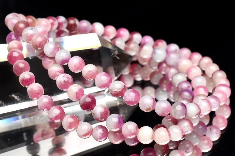 【１点物】高発色バイカラー ピンクトルマリンシリカ　5mm　3連タイプ ブレスレット パワーストーン 天然石 _U8172