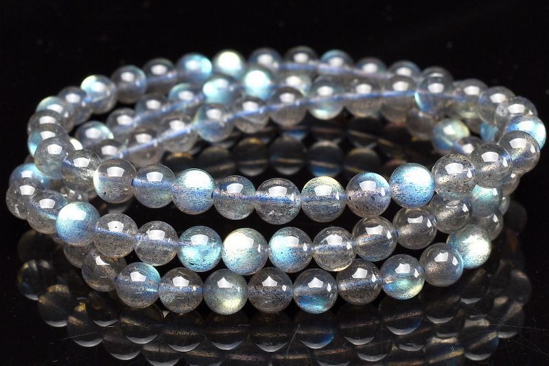 １点物 高品質 レインボーシラー ラブラドライト 6 mm 3連タイプ ブレスレット パワーストーン 天然石 _U 8177