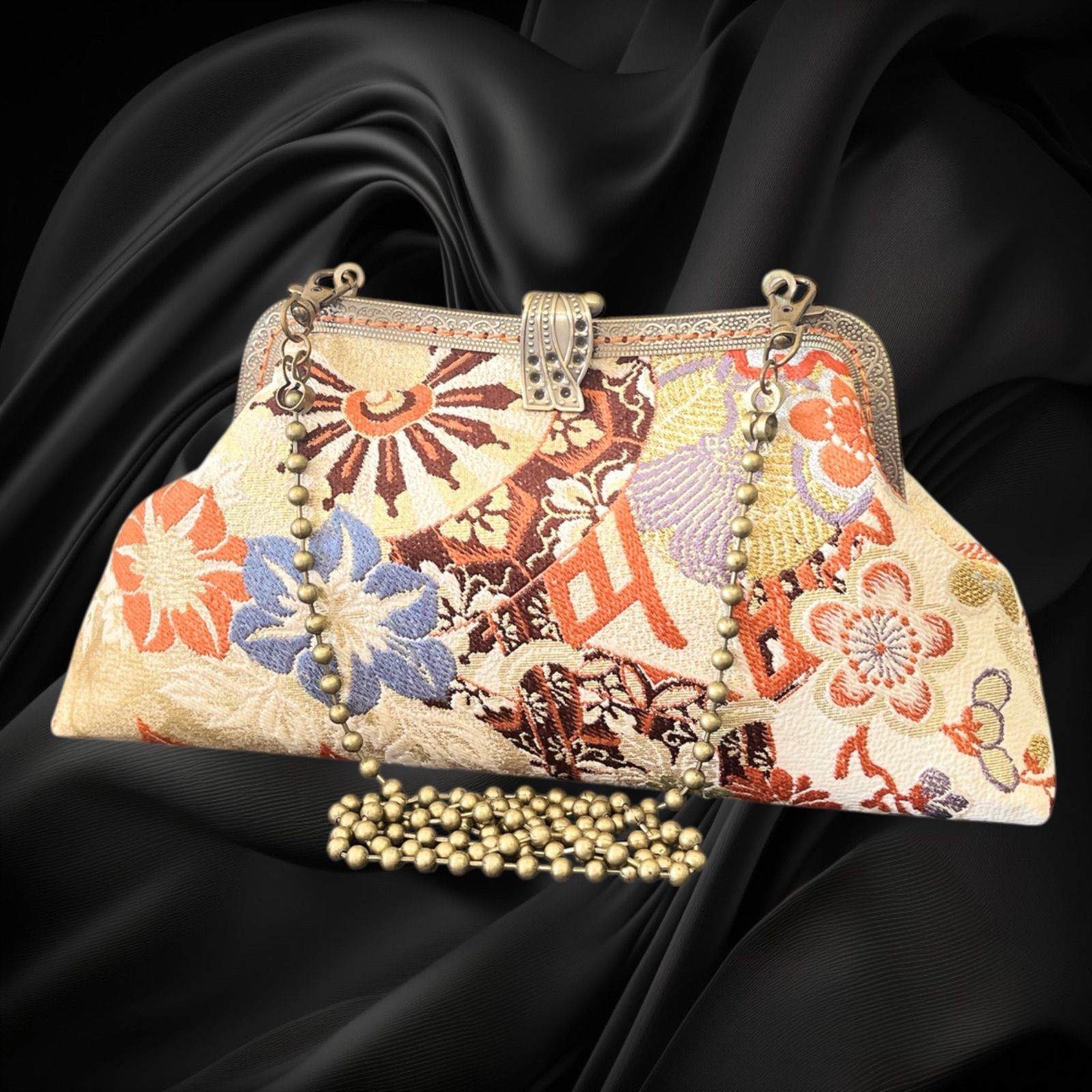 No.653 着物リメイクバッグ 和風クラッチバッグ 着物ショルダーバッグ