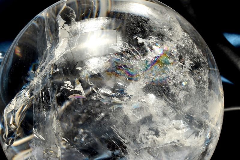 1点物】迫力の大玉！◇虹入り レインボー水晶 98mm 丸玉(台座付き