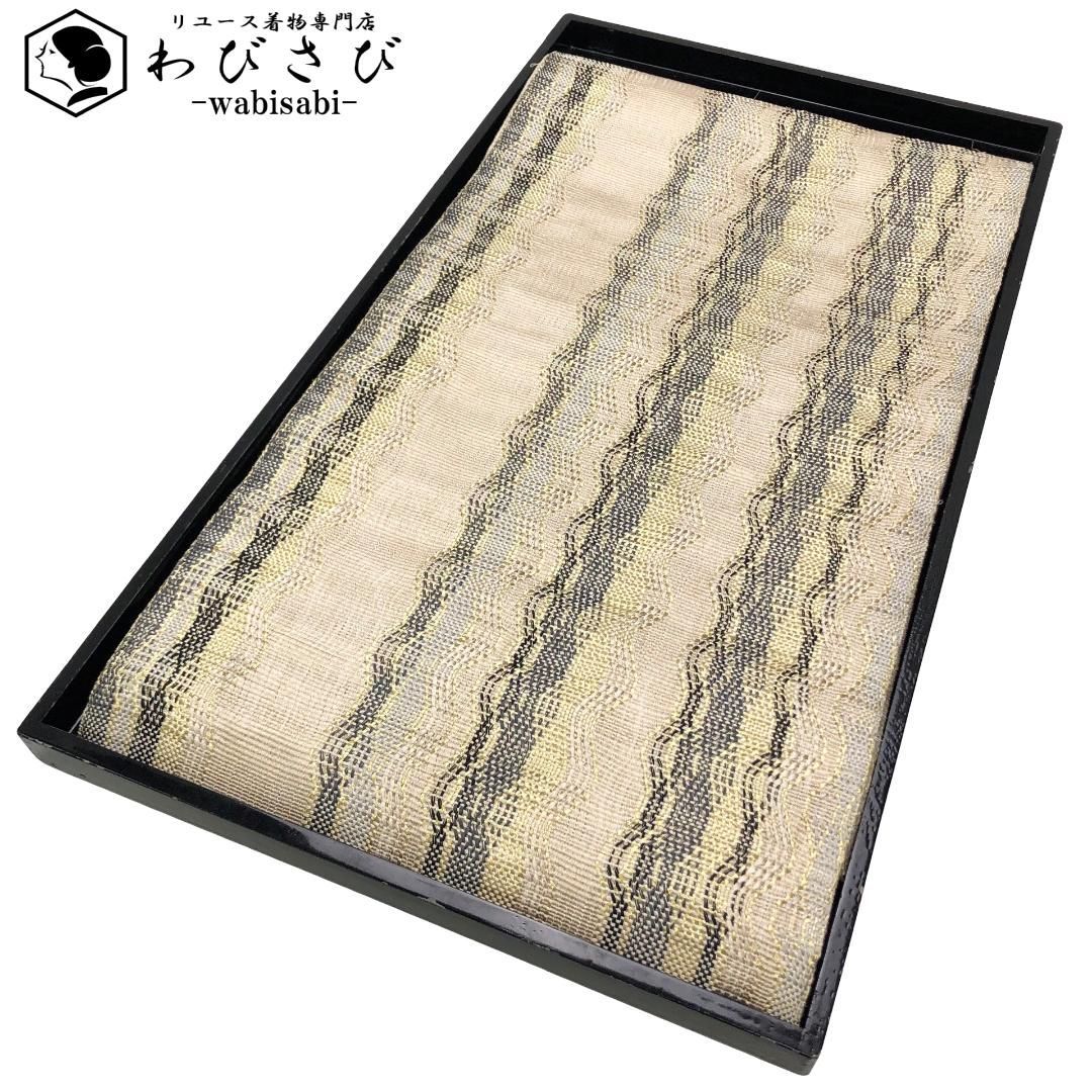 袋帯 西陣 ひなや工房 証紙付 縦縞曲線模様 金糸 生成色 O-5768 - メルカリ