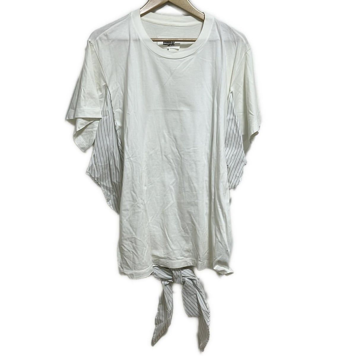 MM 6 エムエムシックス 半袖カットソー サイズS レディース - 白×黒 クルーネック ストライプ