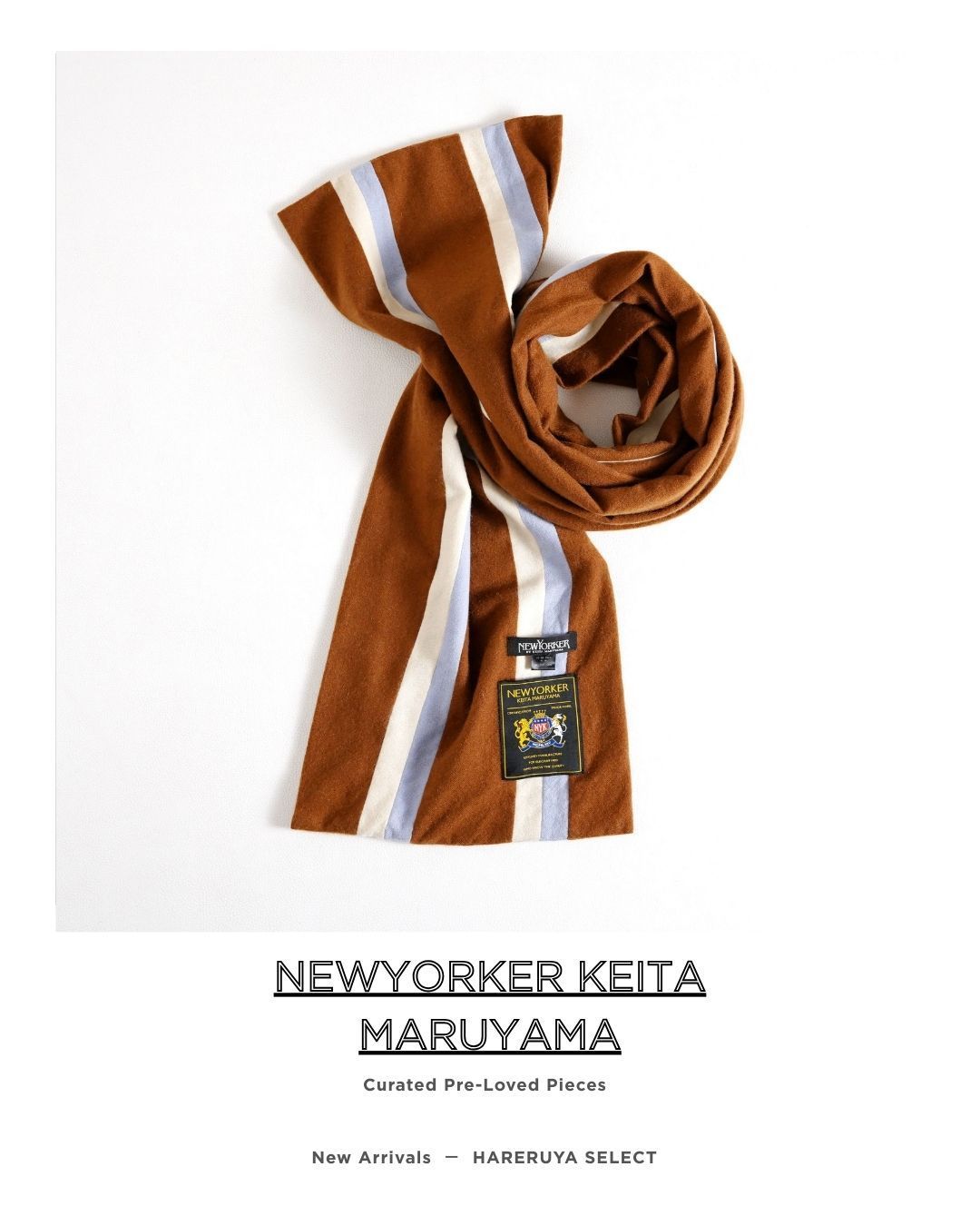 815 t NEWYORKER KEITA MARUYAMA ニューヨーカーバイケイタマルヤマ カシミヤ スクールストライプマフラー ブラウン