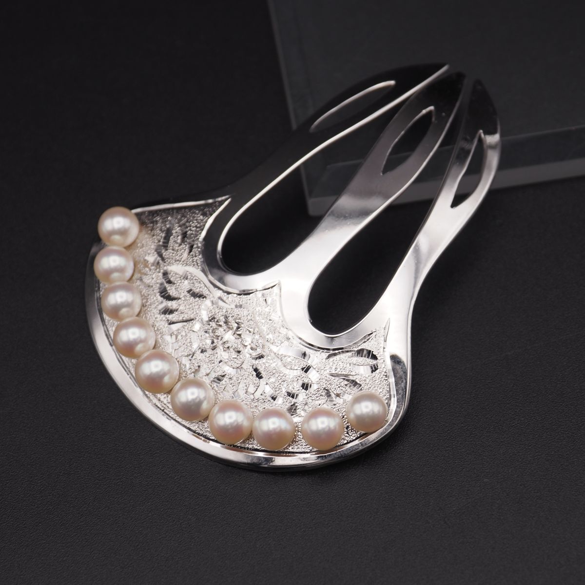 H 314 本真珠 6 1ｍｍ10珠 パール 銀九三〇刻印 かんざし 簪 花彫刻 髪飾り 和装小物 シルバー 930 アンティーク 誕生石