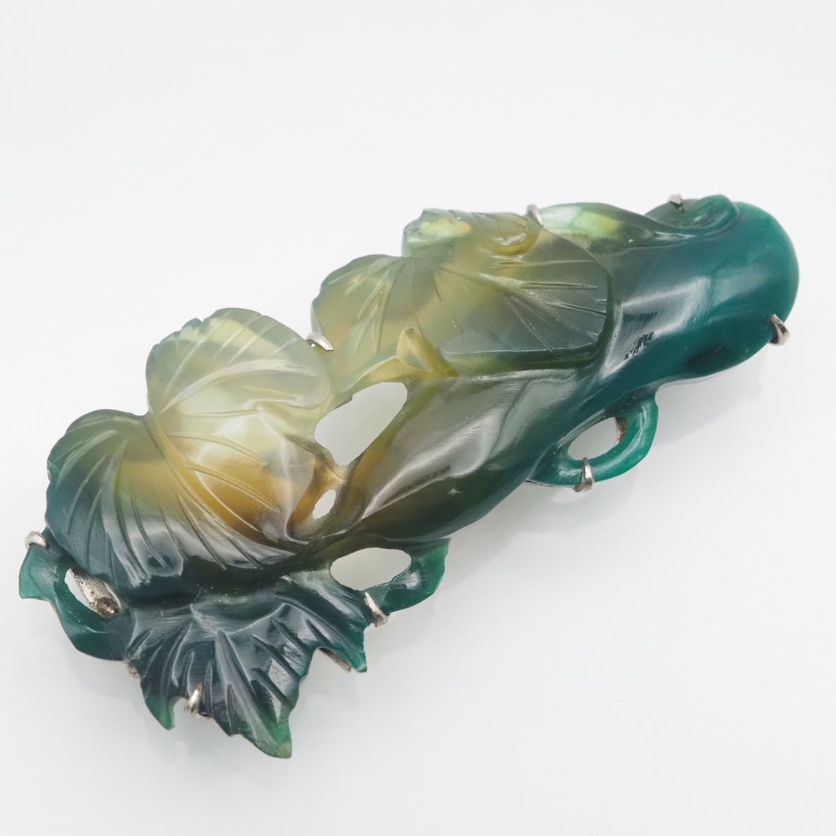 J 461 グリーンアゲート 緑瑪瑙 メノウ 帯留め リーフ デザイン 和装小物