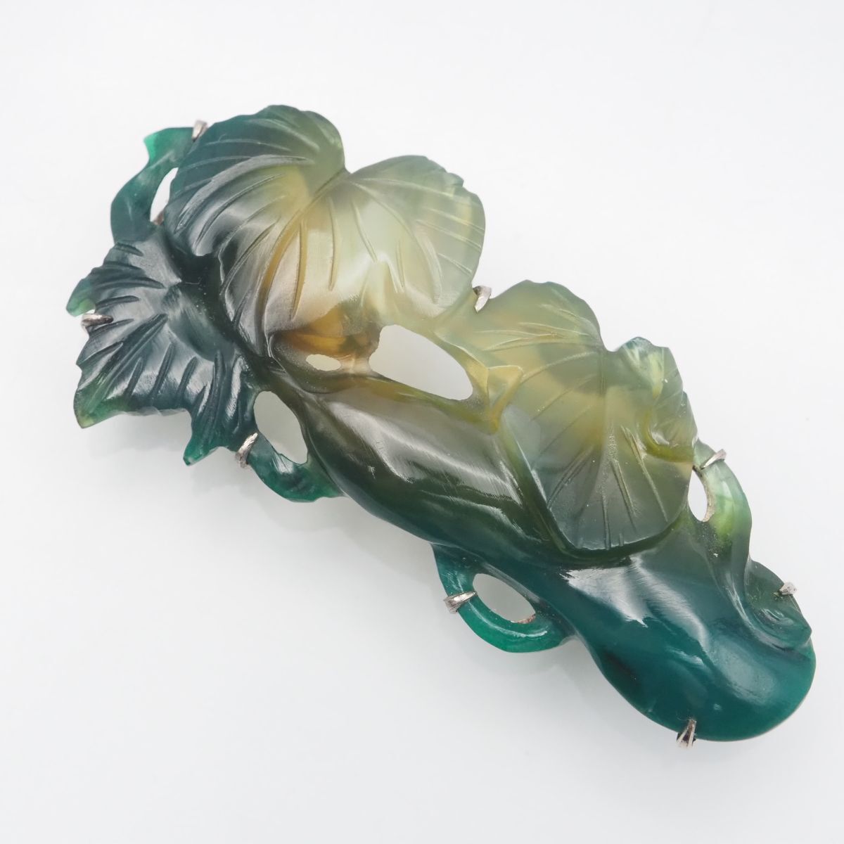 J 461 グリーンアゲート 緑瑪瑙 メノウ 帯留め リーフ デザイン 和装小物