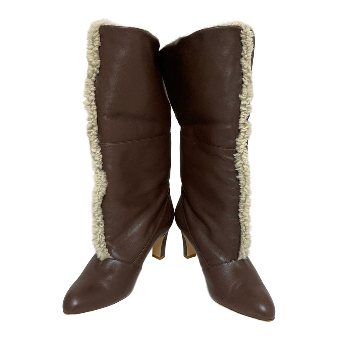 E. ネブローニ ショートブーツ 38 レディース - ダークブラウン×アイボリー ムートン