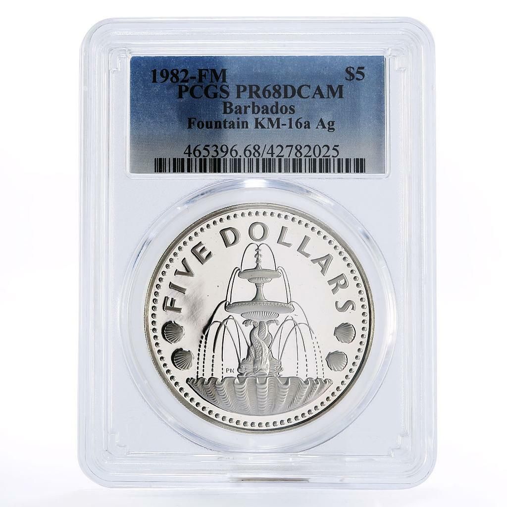 バルバドス 5ドル シェルファウンテン PR 68 PCGS プルーフ銀貨 1982年