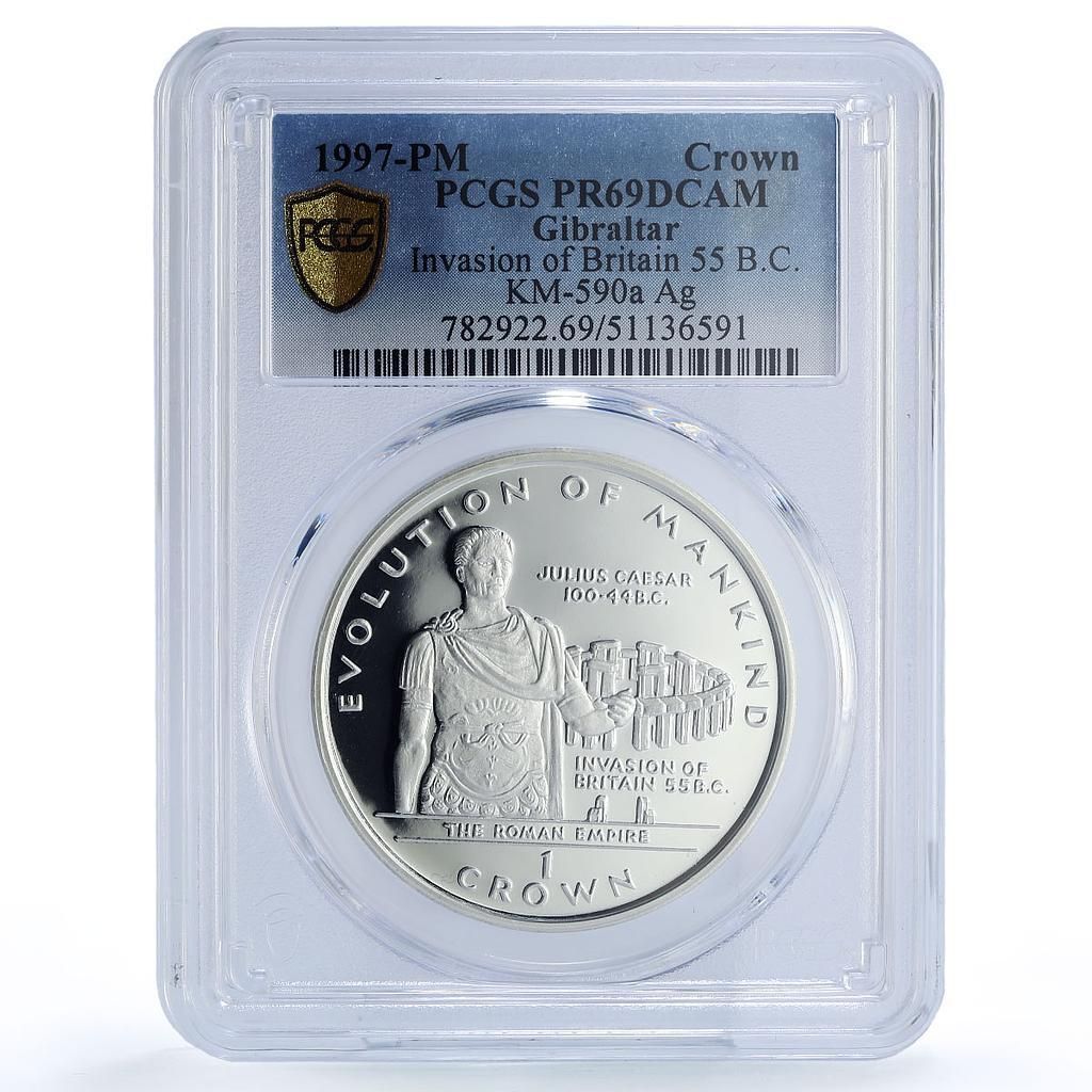 ジブラルタル 1クラウン シーザー侵攻 ブリテン マンカインド PR 69 PCGS 銀貨 1997年