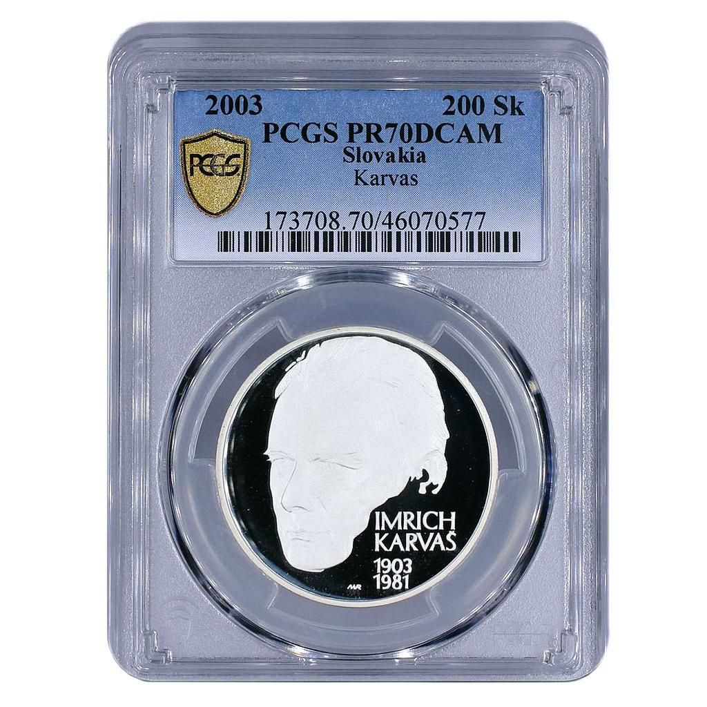 スロバキア 200 コルン 100 年エコノミスト イムリッヒ カルバス PR 70 PCGS 銀貨 2003