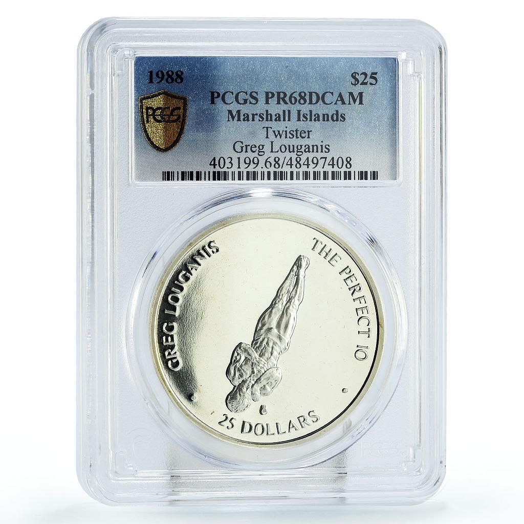 マーシャル諸島 25ドル グレッグ ルーガニス ツイスターダイビング PR 68 PCGS 銀貨 1988年