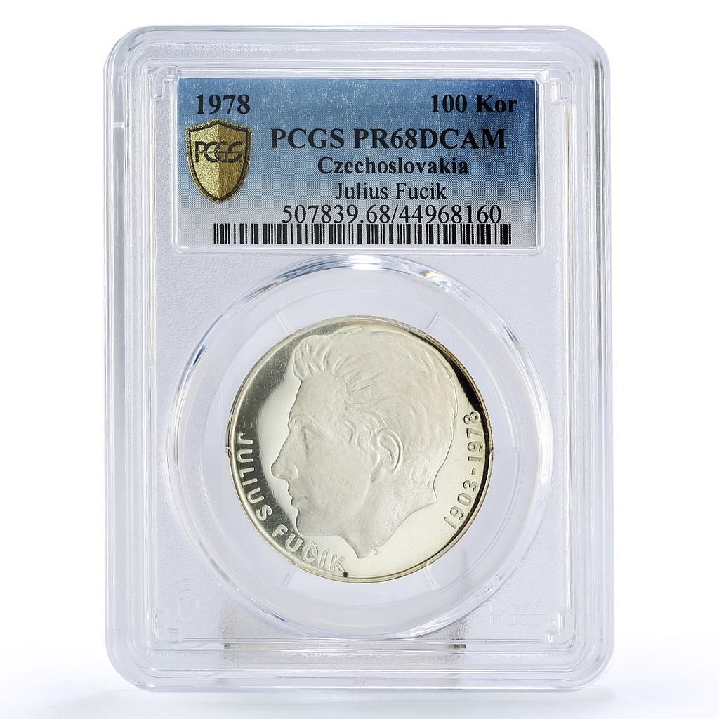 チェコスロバキア 100コルナ ジャーナリスト ユリ フチク PR 68 PCGS 銀貨 1978年