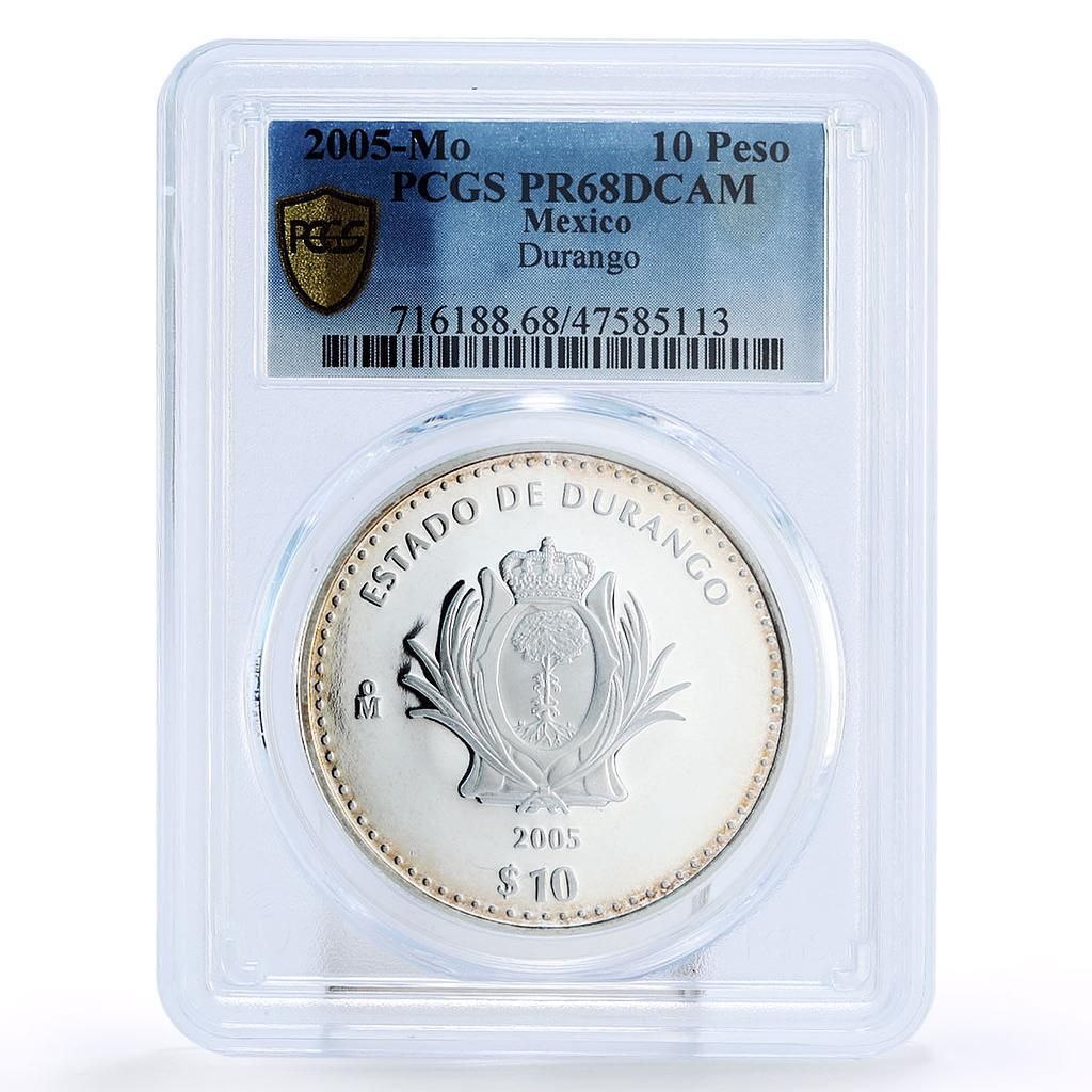 メキシコ 10ペソ 180周年 デュランゴ州 PR 68 PCGS 銀貨 2005年