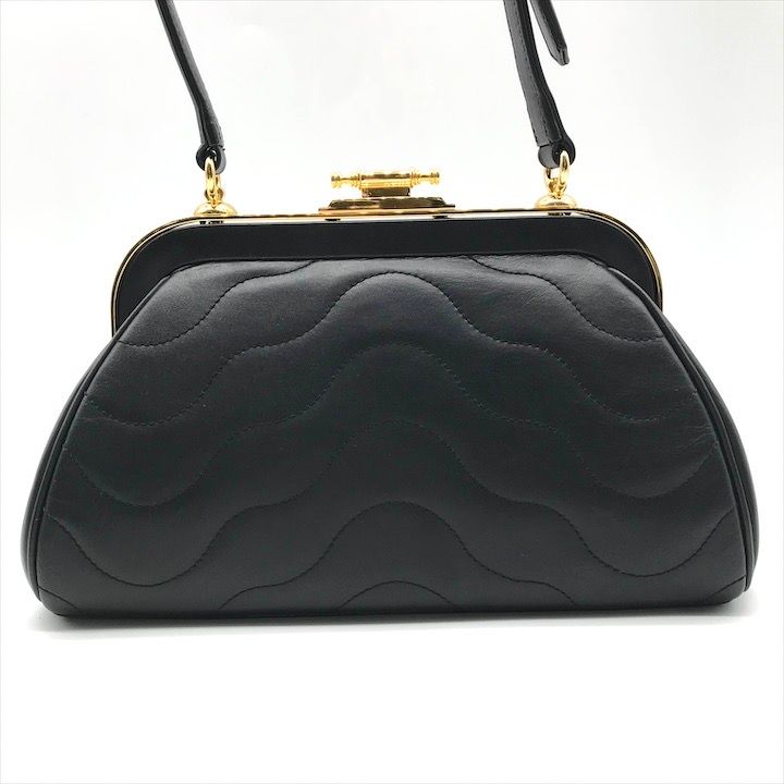 超 Roberta ロベルタ ディ カメリーノ がま口 ターンロック GP金具 レザー ハンド バッグ ブラック レディース r 531