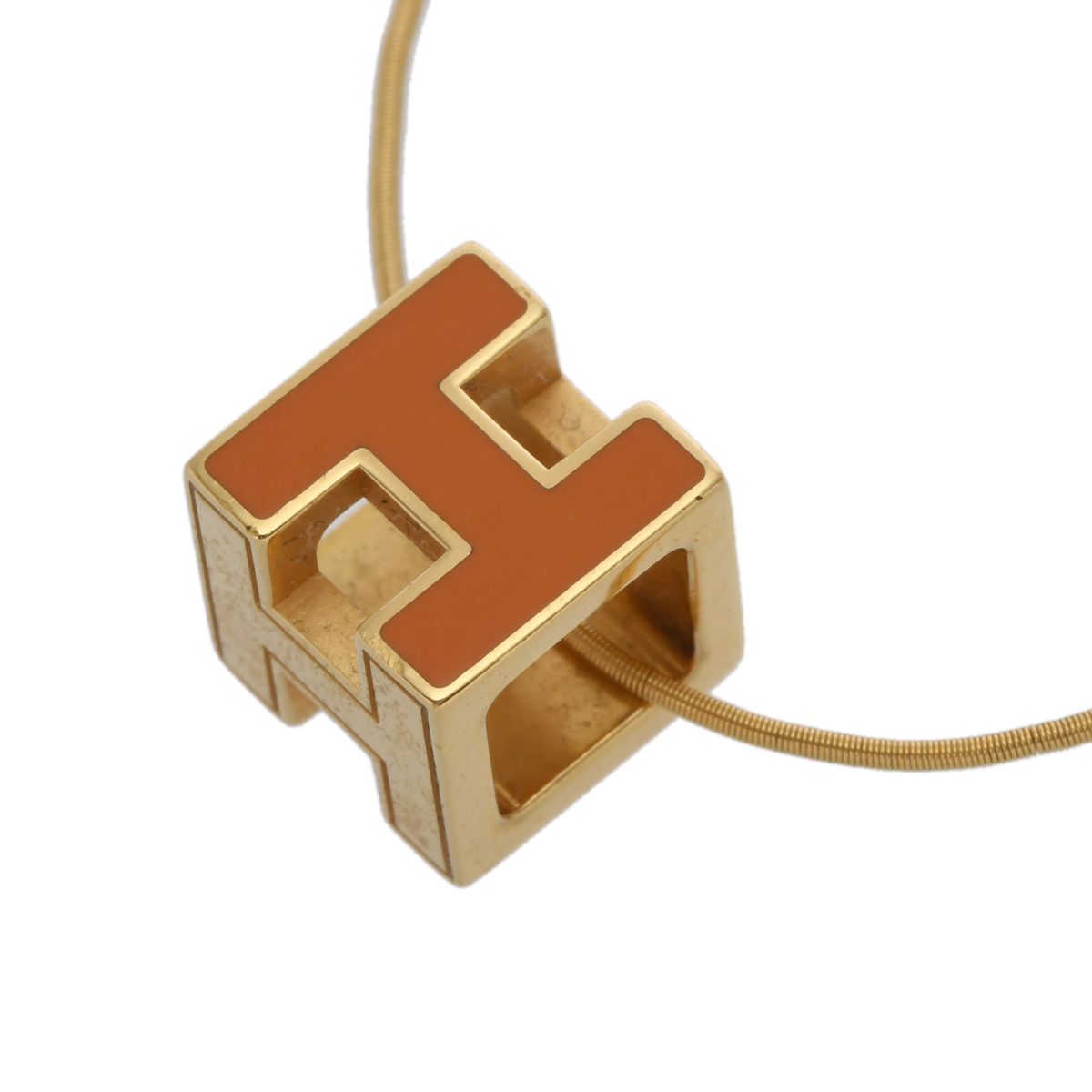 エルメス Hキューブ ネックレス オレンジ ゴールド金具 レディース GP