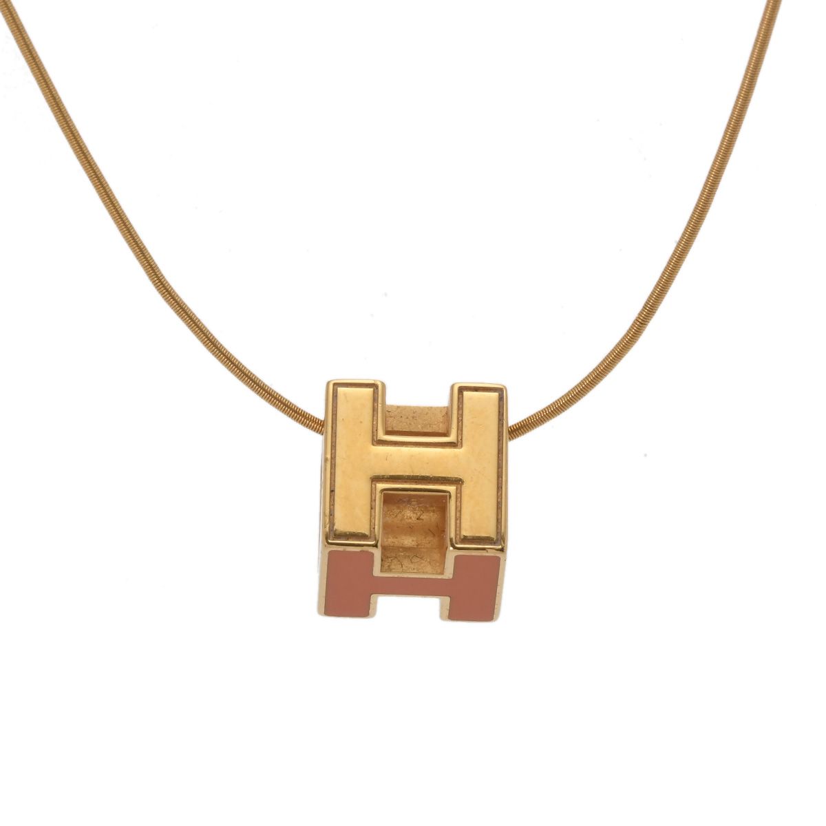 エルメス Hキューブ ネックレス オレンジ ゴールド金具 レディース GP