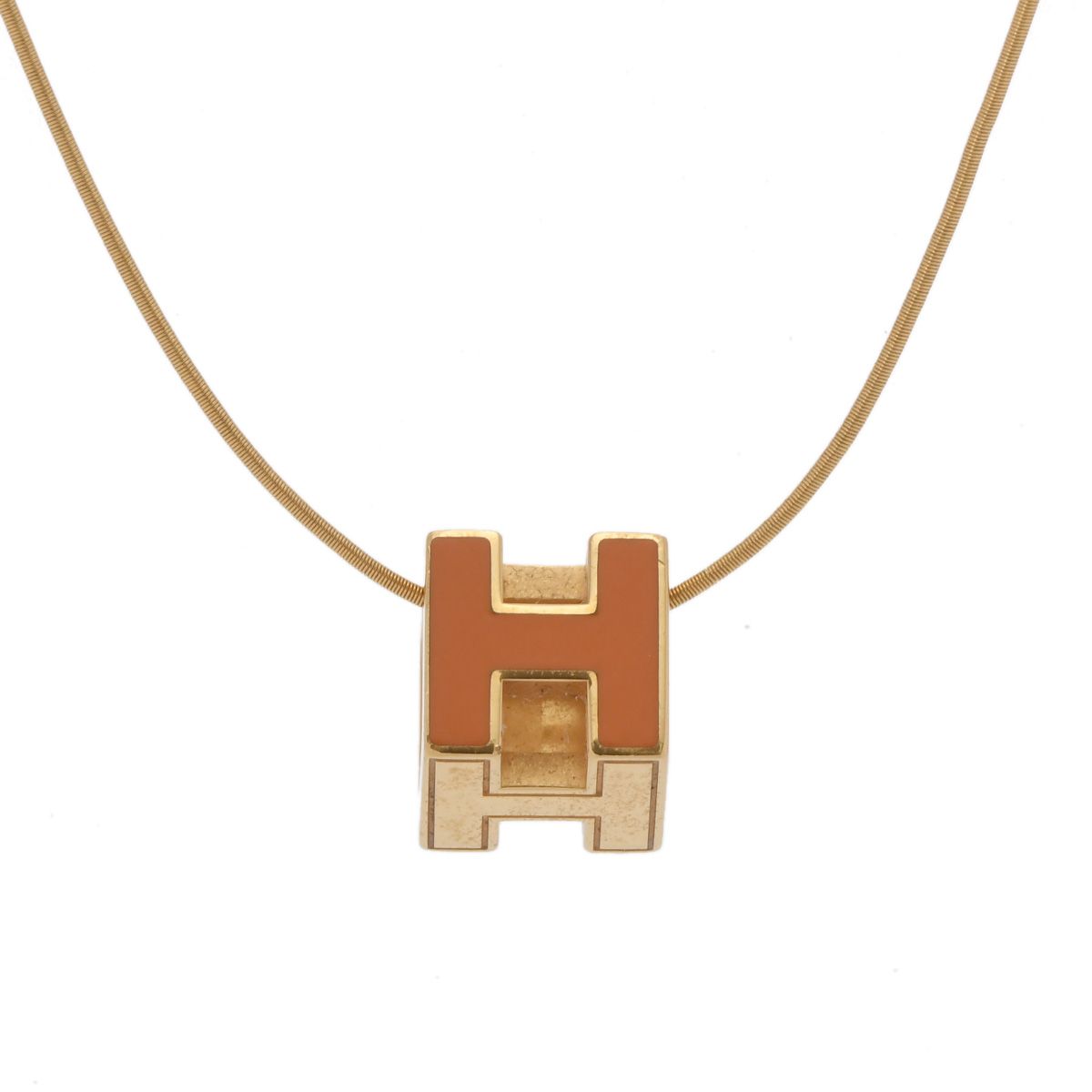 エルメス Hキューブ ネックレス オレンジ ゴールド金具 レディース GP