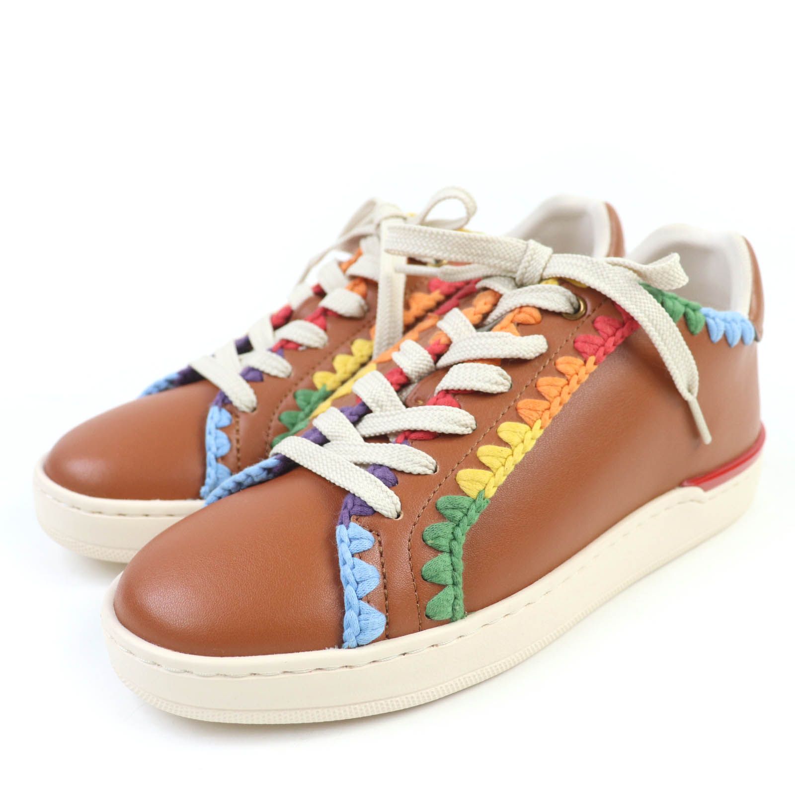 未使用品☆COACH コーチ ローライン ロー トップ スニーカー・レインボー クロシェ レザー スニーカー ブラウン 38 箱付き レディース 未使用品☆COACH コーチ ローライン ロー トップ スニーカー