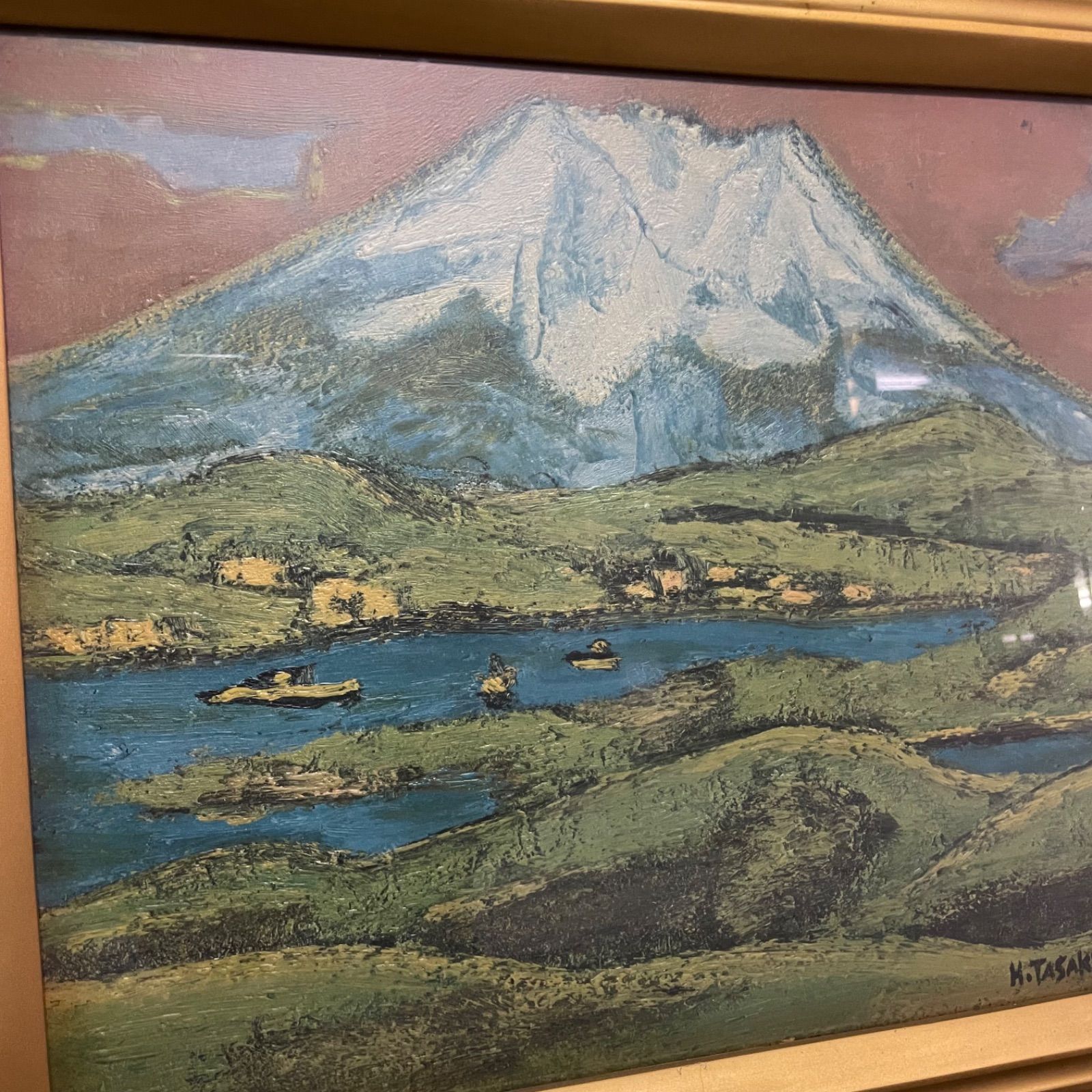 ♭ H.TASAKI 田崎広助 「朝焼けの富士」絵画 油彩風印刷 風景画 額縁