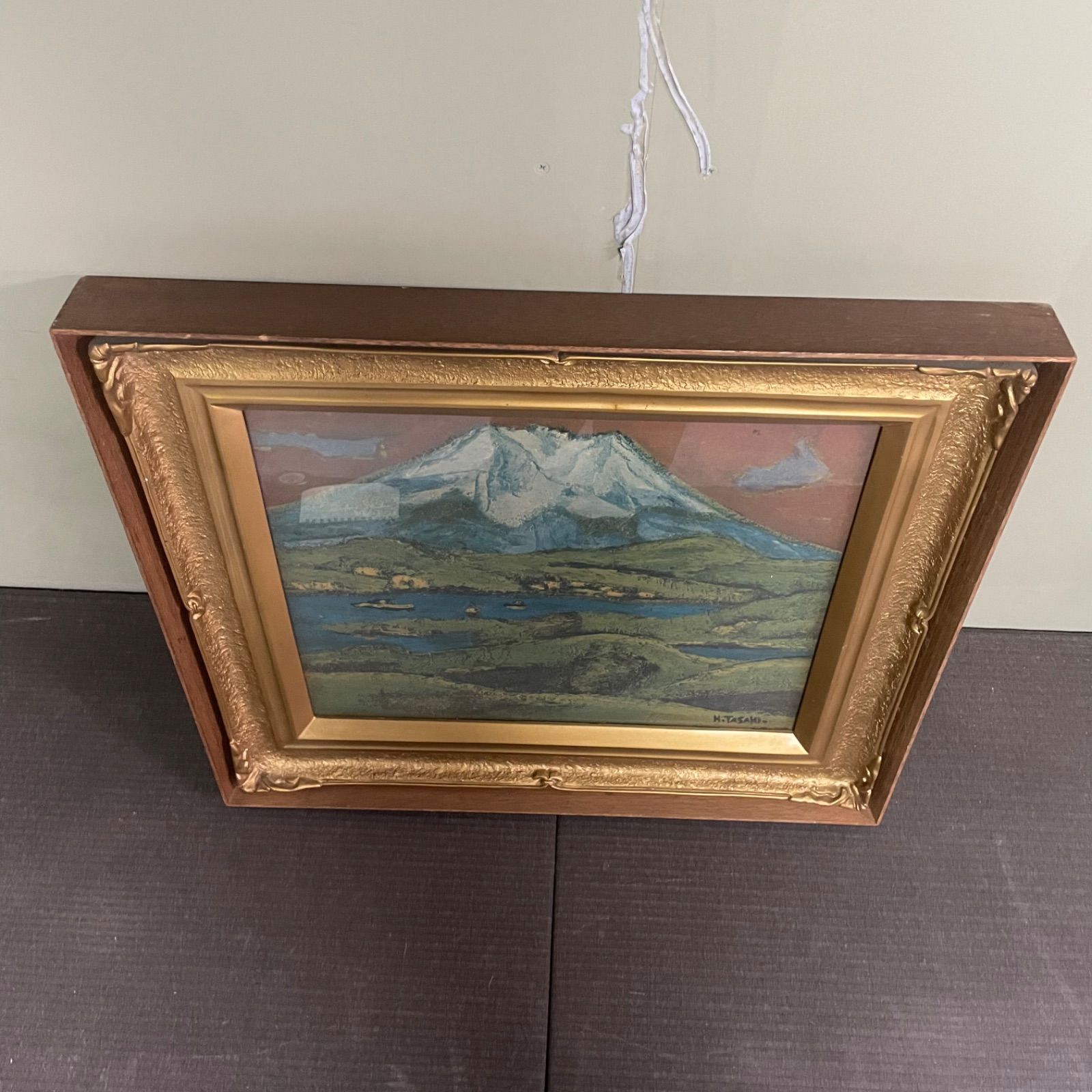 ♭ H.TASAKI 田崎広助 「朝焼けの富士」絵画 油彩風印刷 風景画 額縁