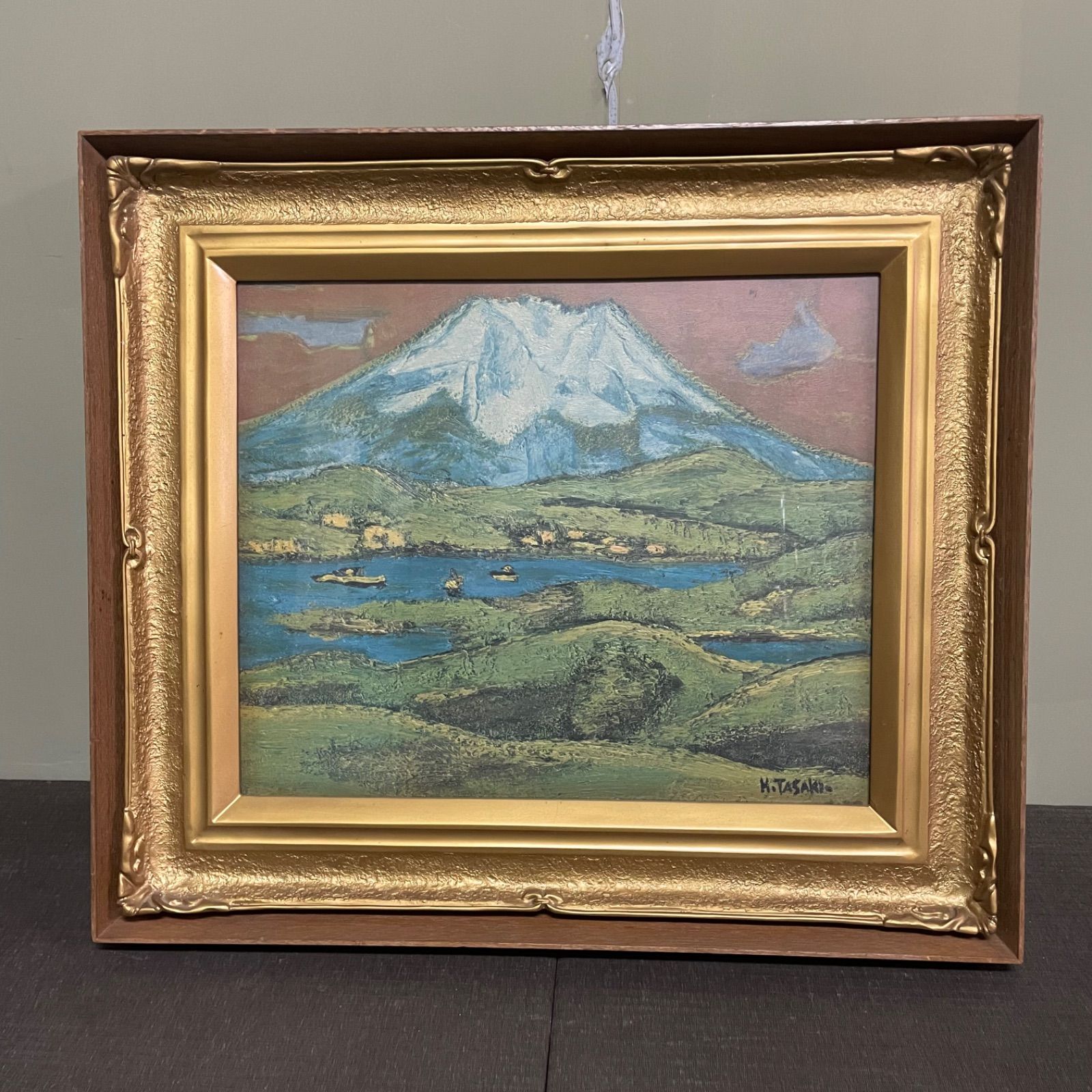 ♭ H.TASAKI 田崎広助 「朝焼けの富士」絵画 油彩風印刷 風景画 額縁