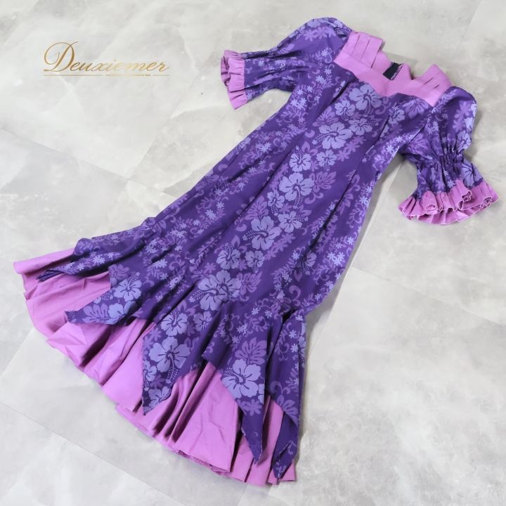 フラダンス 衣装 ワンピース ドレス パープル系 Lei lani 日本製