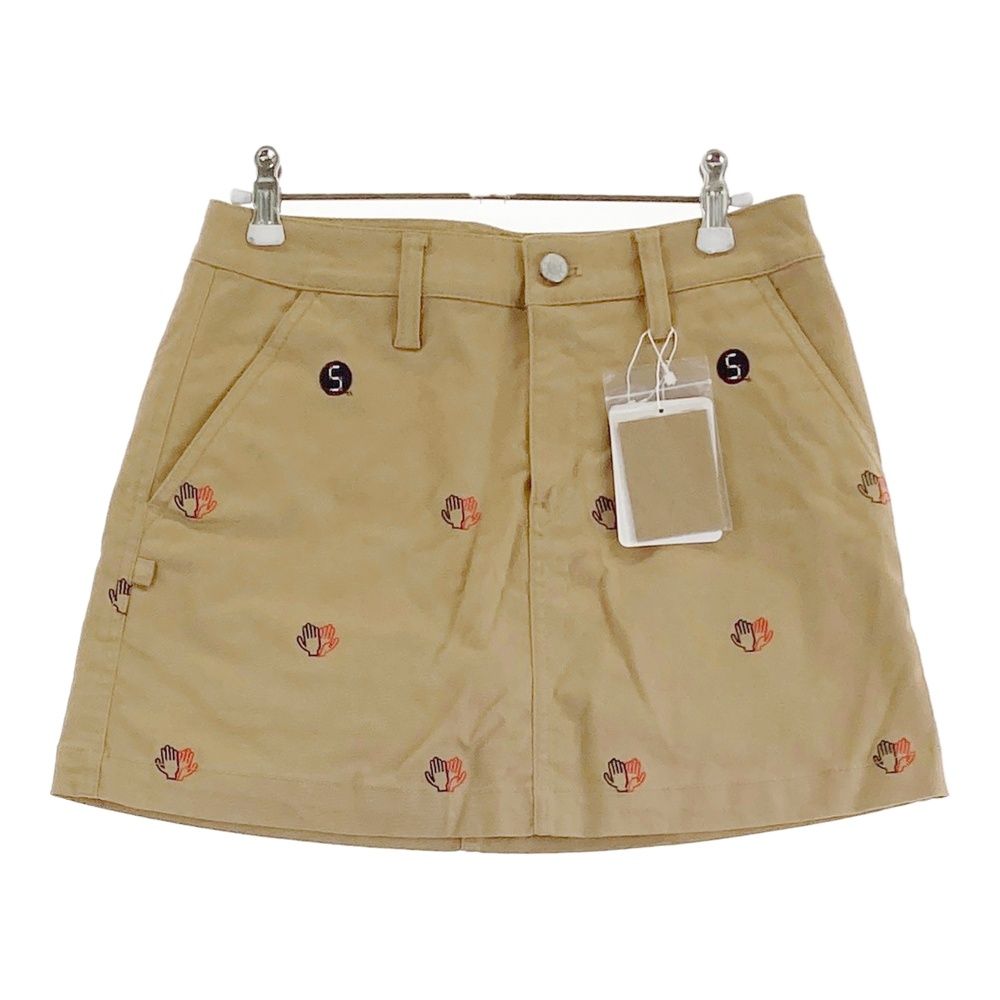 サイズ 0 JACK BUNNY ジャックバニー インナー付 ストレッチスカート 刺繍柄 ベージュ系 ゴルフウェア レディース ストスト