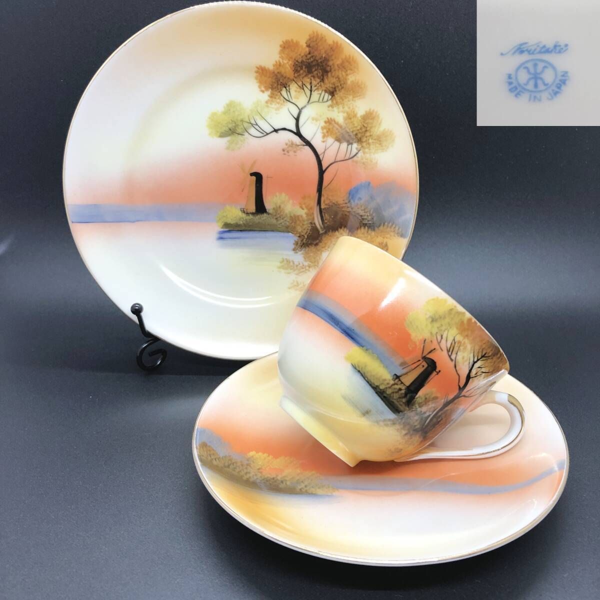 オールドノリタケ 夕暮 湖畔風景 キャビネットトリオ マルキ印 芸術的