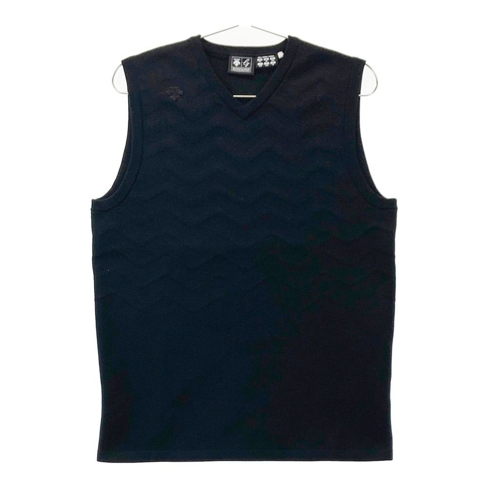 サイズ M GOLF デサントゴルフ Vネック ニットベスト 総柄 ブラック系 ゴルフウェア メンズ ストスト