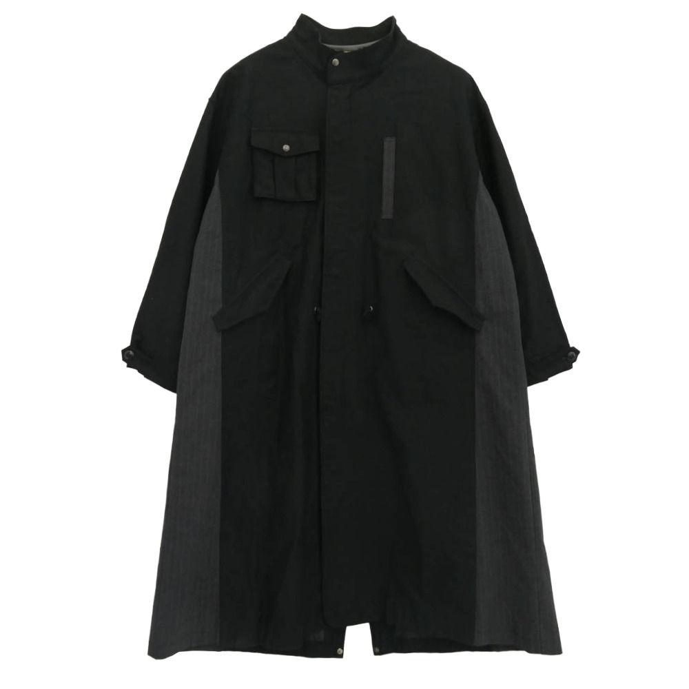 フラボワ M-65 綿バックサテン生地 ストライプスーツ切替 フリースライナー付属 エムロク モッズコート ブラック系 2