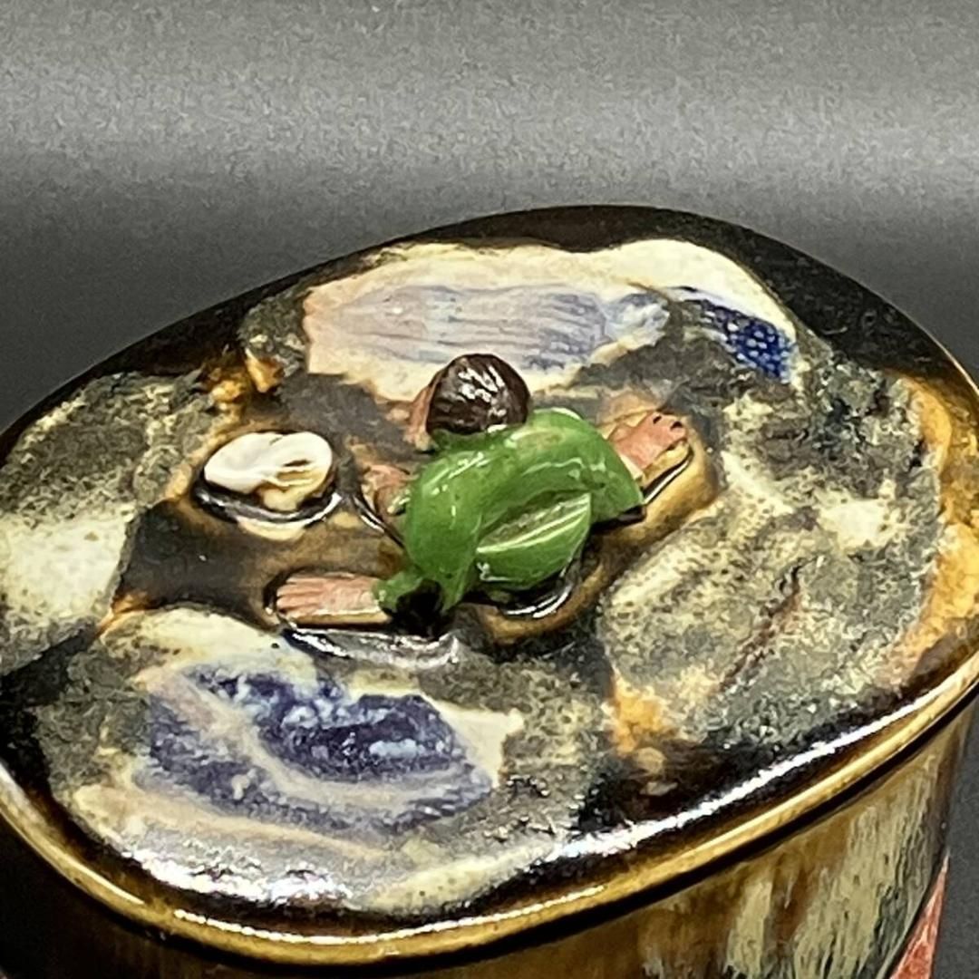 隅田焼 蓋物 名工 井上良斎 幻の東京焼 高浮彫 人物文 水指 時代物