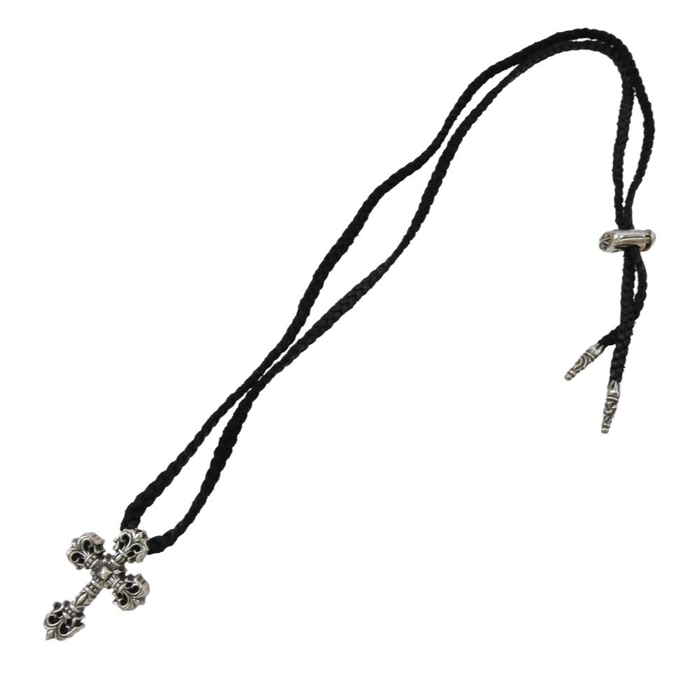 CHROME HEARTS クロムハーツ 原本無 FILIG CROSS XSM LB フィリグリークロス XS レースストッパー レザーブレイド シルバー ネックレス シルバー系 ブラック系