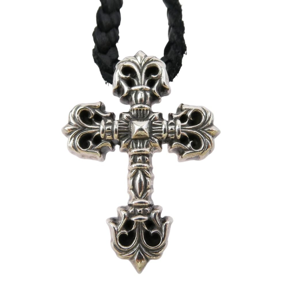 CHROME HEARTS クロムハーツ 原本無 FILIG CROSS XSM LB フィリグリークロス XS レースストッパー レザーブレイド シルバー ネックレス シルバー系 ブラック系
