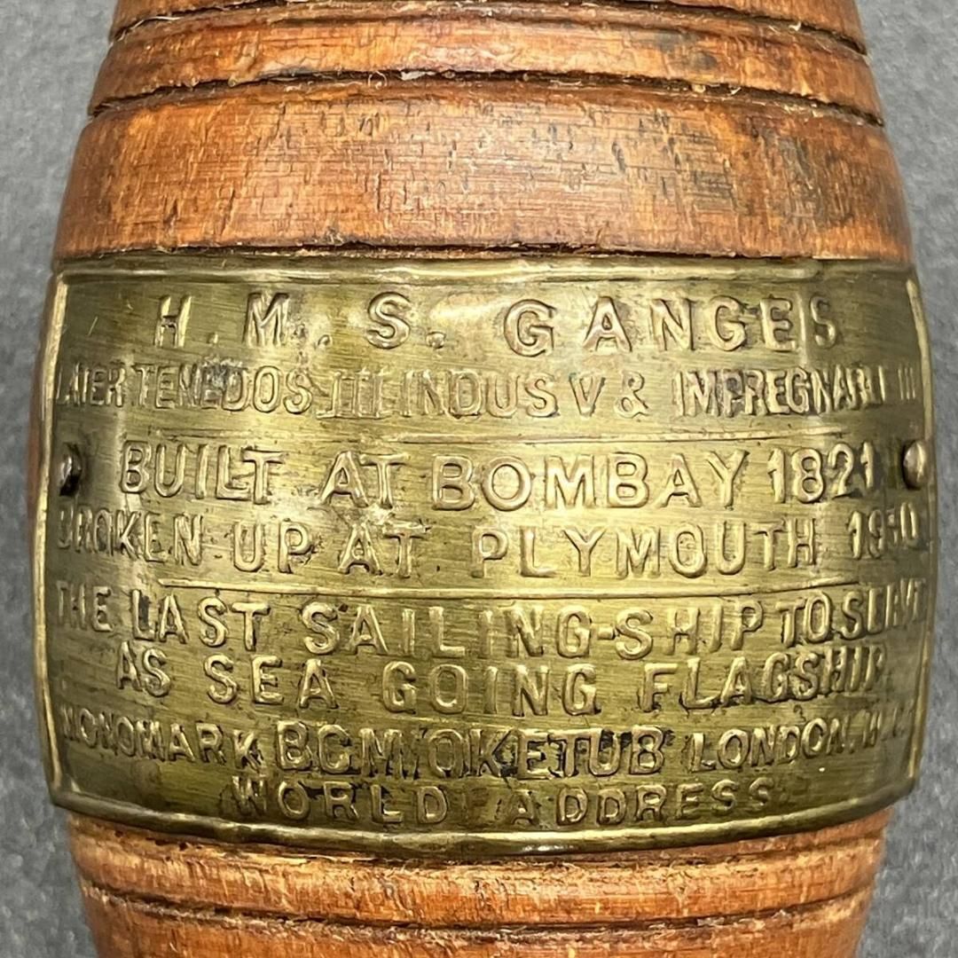 H.M.S. GANGES 】イギリス海軍 帆船 記念品 小物入れ 英国 実艦チーク