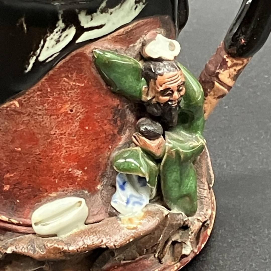 明治期 隅田焼 井上良斎 希少 高浮彫老人賢人図 水差し 明治時代 輸出