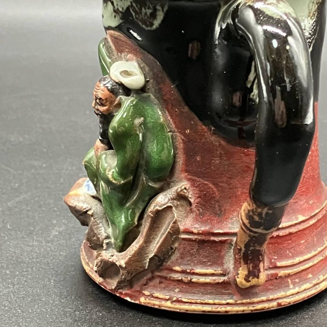 明治期 隅田焼 井上良斎 希少 高浮彫老人賢人図 水差し 明治時代 輸出