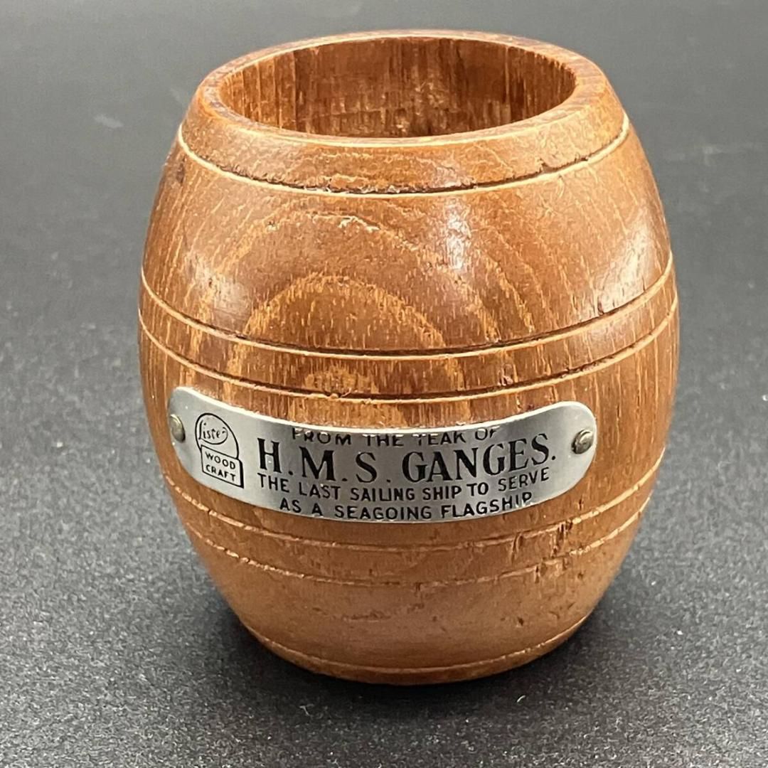 H.M.S. GANGES 】イギリス海軍 帆船 記念品 小物入れ 英国 実艦チーク