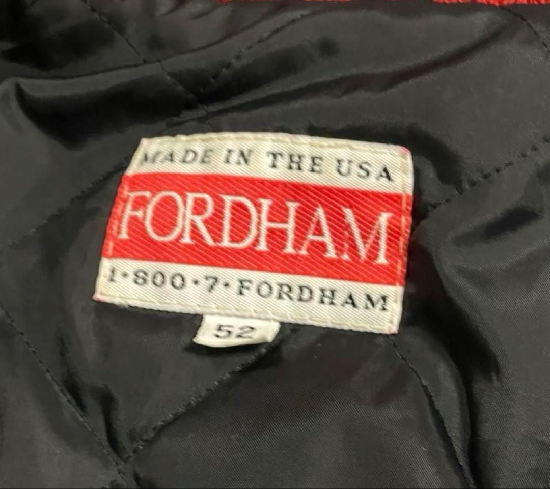 USA製古着 Fordham ボタン スタジャン 袖レザー ウール 黒 刺繍 メンズ