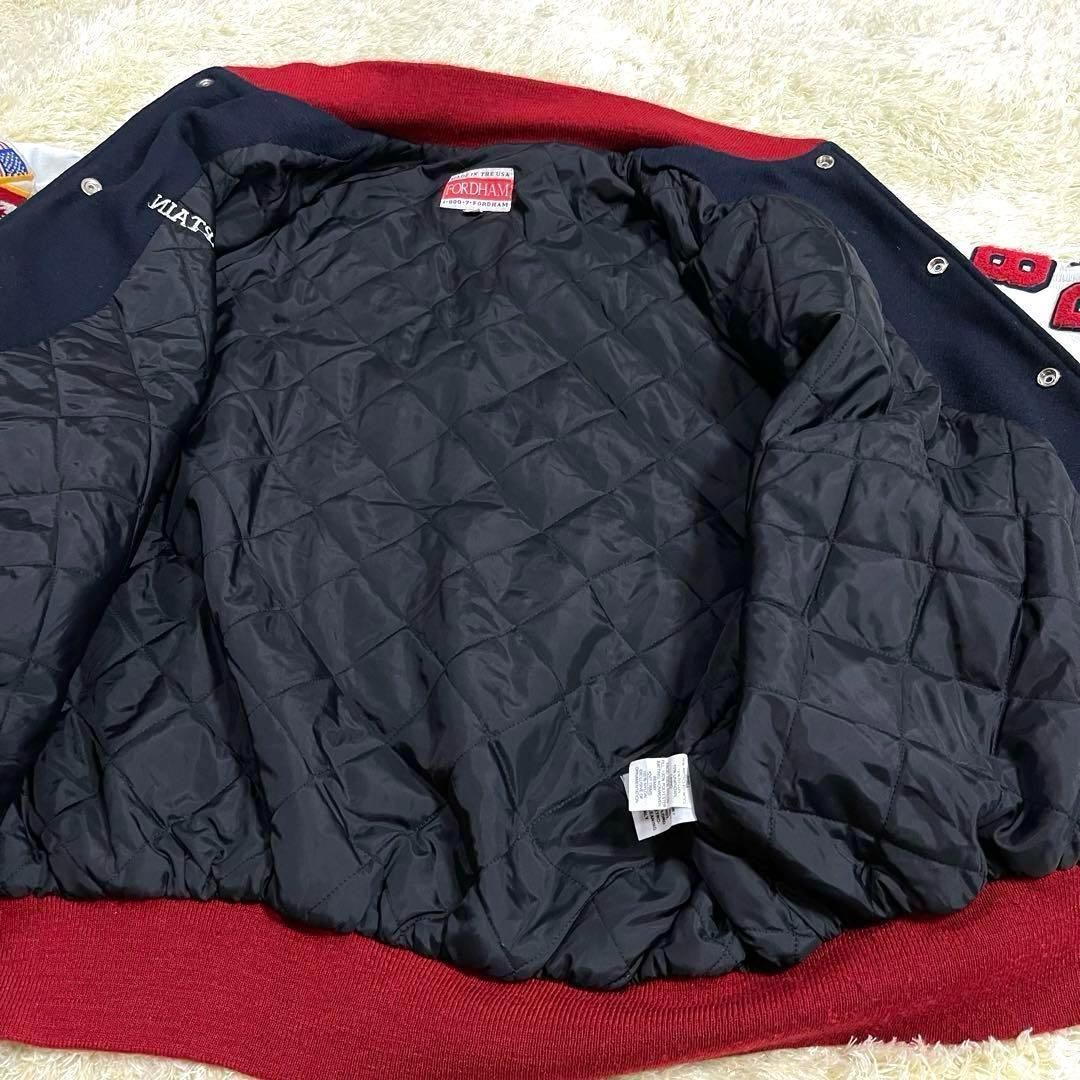 USA製古着 Fordham ボタン スタジャン 袖レザー ウール 黒 刺繍 メンズ