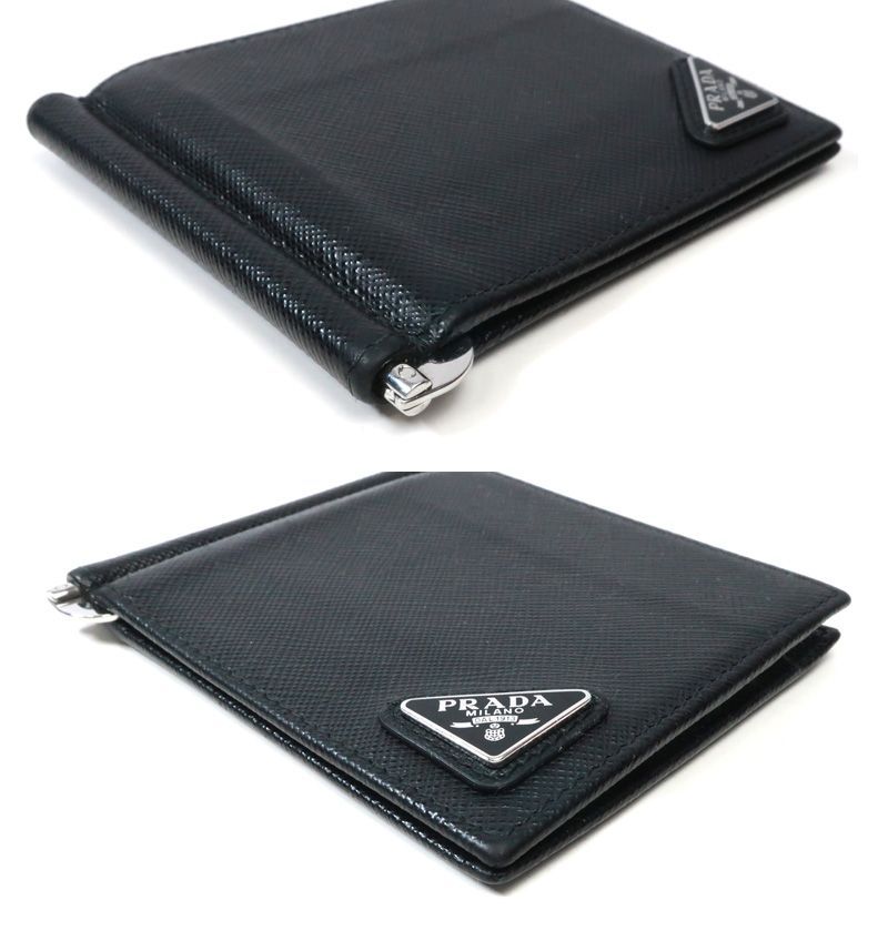プラダ マネークリップ付きサフィアーノ トライアングル 札入れ財布 二
