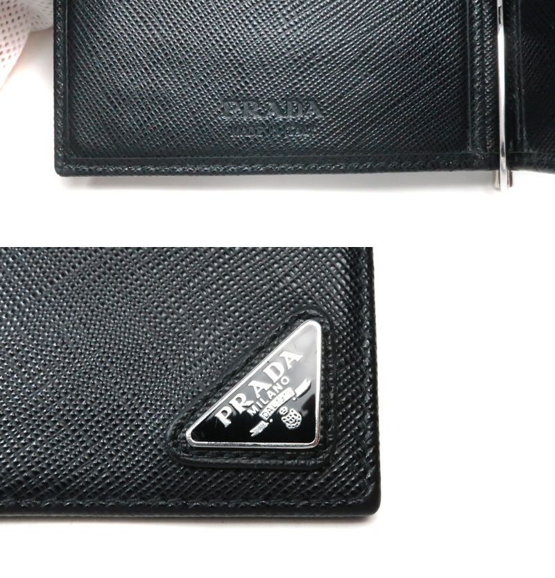 プラダ マネークリップ付きサフィアーノ トライアングル 札入れ財布 二