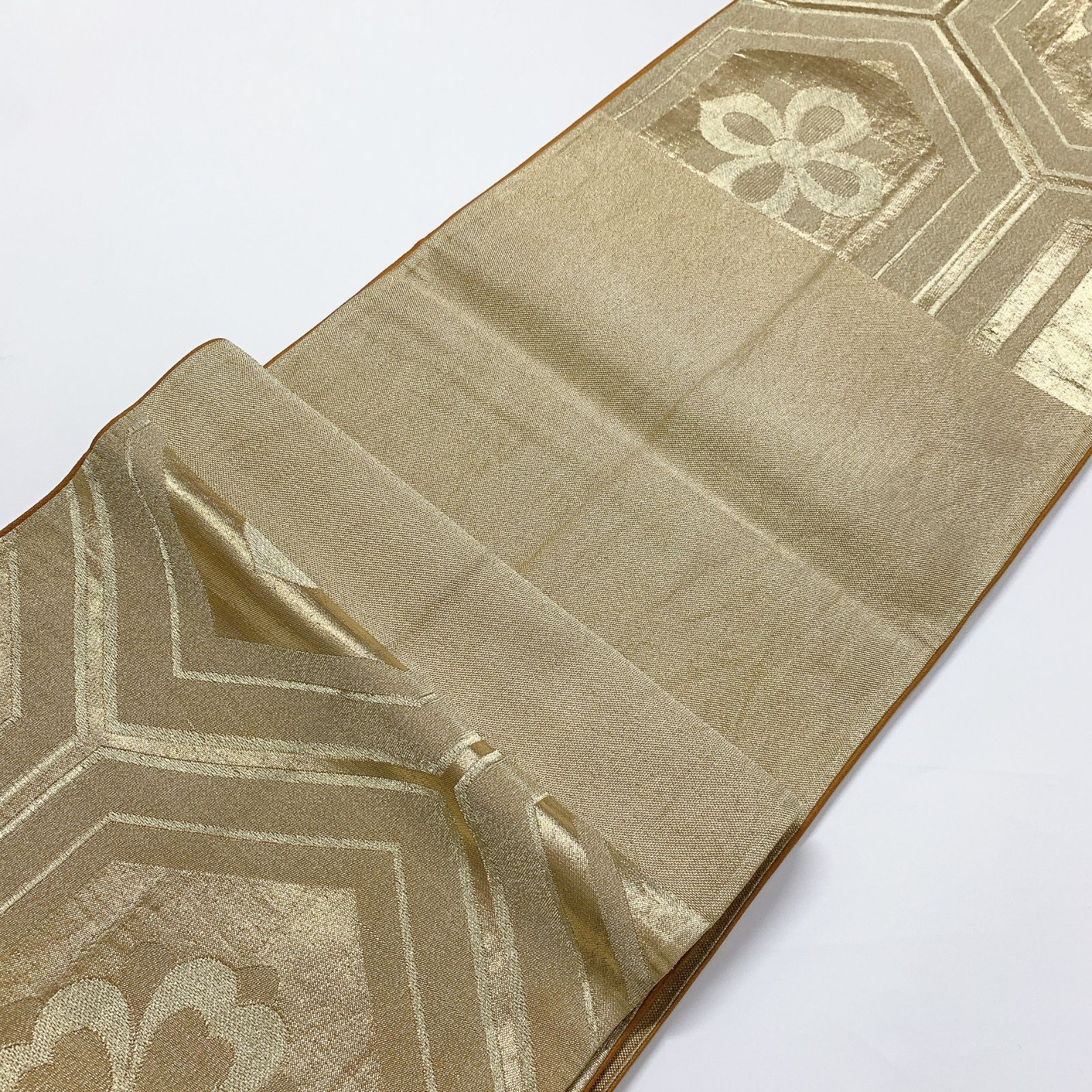 6085］袋帯 花亀甲文様 六通 金彩 金 未仕立て 正絹 着物 フォーマル