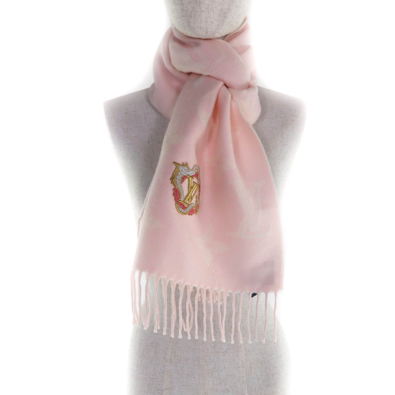 美品★LOUIS VUITTON ルイヴィトン 2023年製 M79522 ウール100％ LVエセンシャル プレシャスドラゴン マフラー 170cm×34cm 箱付 正規品 美品☆LOUIS VUITTON ルイヴィトン 2023年製 M79522 ウール100％ LV