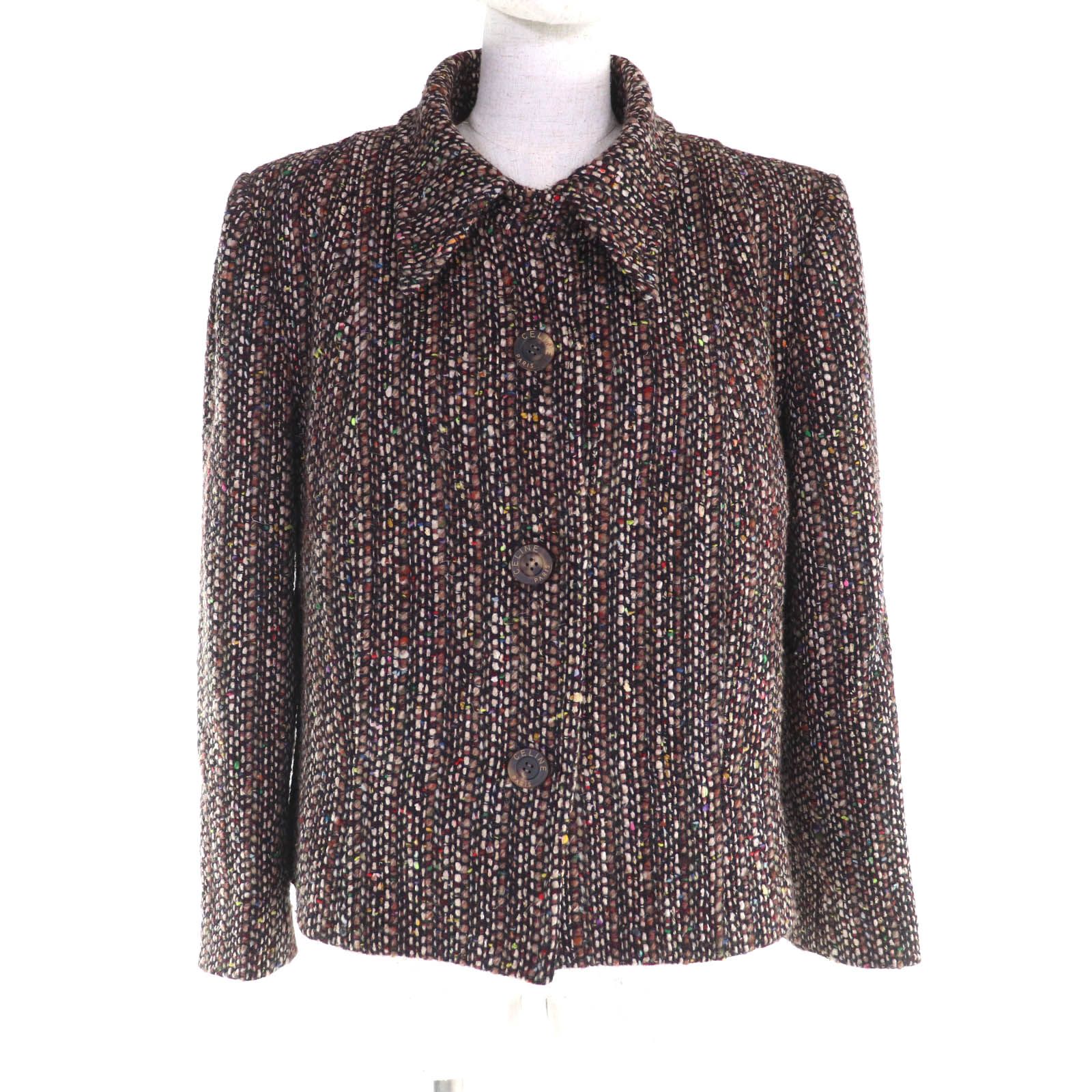セリーヌ　ツイードジャケット/ビンテージ 美品☆CELINE セリーヌ ヴィンテージ ウール混 ロゴボタン付 ツイード