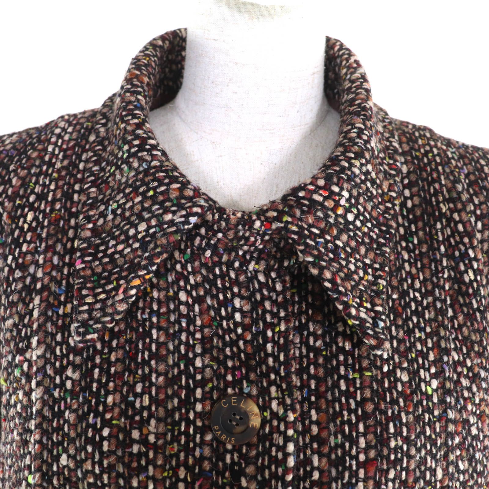 美品☆CELINE セリーヌ ヴィンテージ ウール混 ロゴボタン付 ツイード