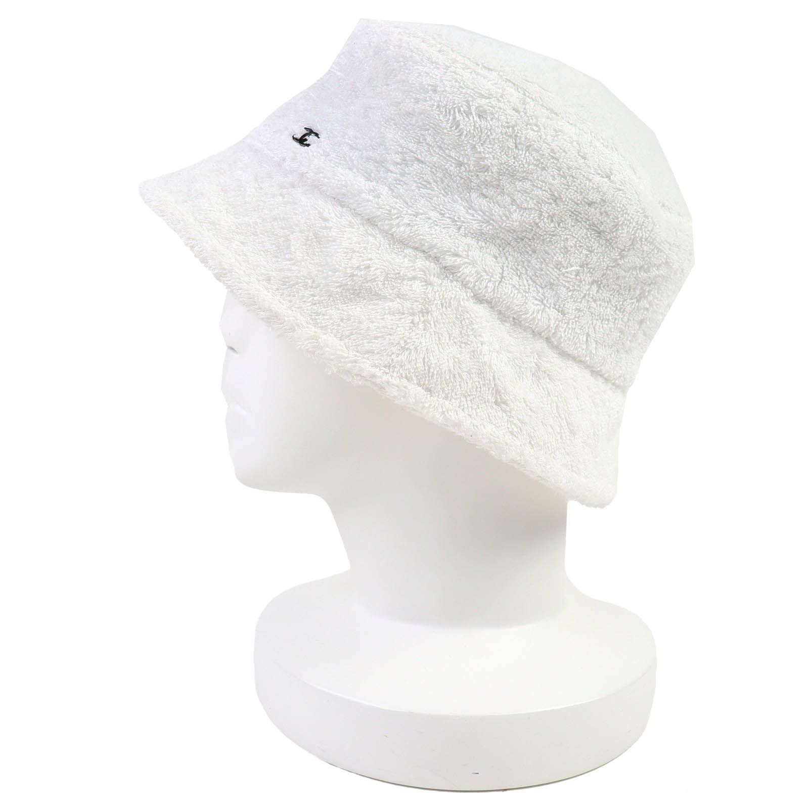 【正規品】CHANEL シャネル　帽子　バケットハット　白　黒　レア　美品 良品△CHANEL シャネル 21C コットン ココマーク パイル地 バケット