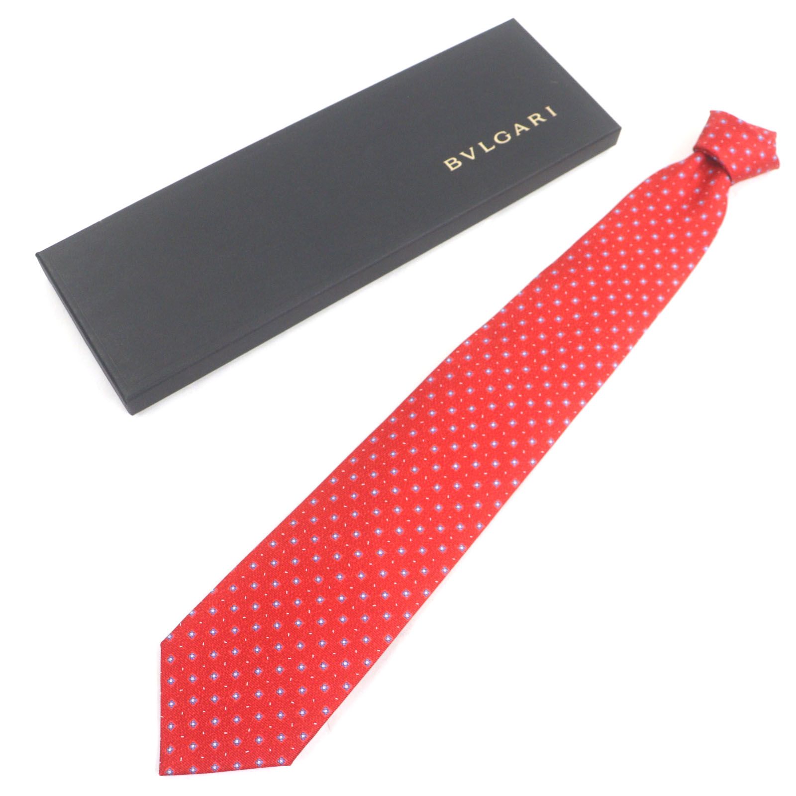 新品♡タグ♡保存箱付♡シルク100％♡BVLGARI ブルガリ 総柄 ネクタイ 未使用品▽BVLGARI ブルガリ シルク100% フラワー 花柄 総柄 ネクタイ