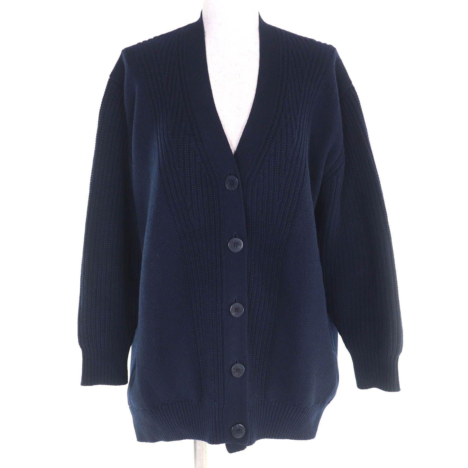 美品△HERMES エルメス カシミヤ コットン クルードセルボタン Vネック