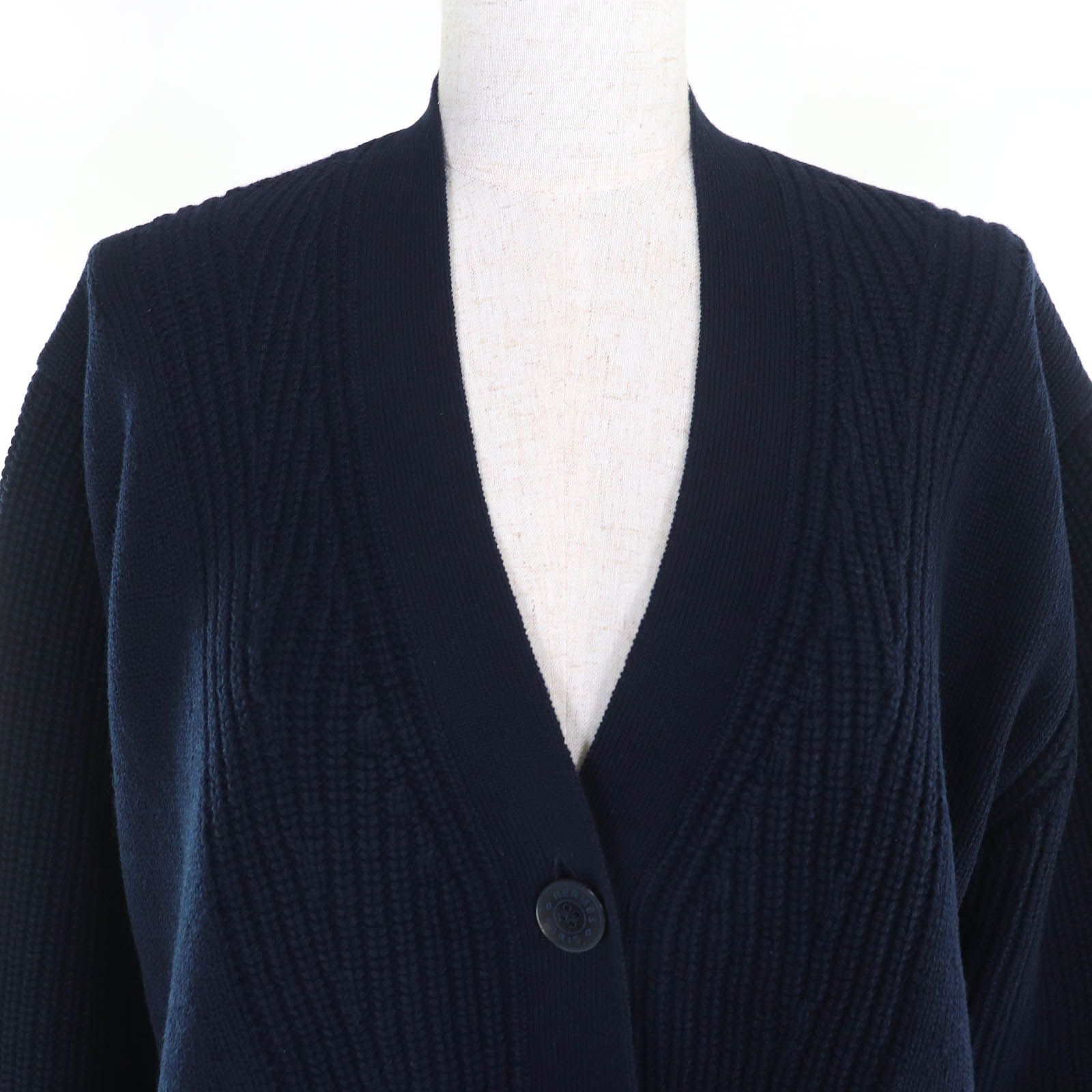 エルメス　カーディガン　ネイビー 美品△HERMES エルメス カシミヤ コットン クルードセルボタン Vネック